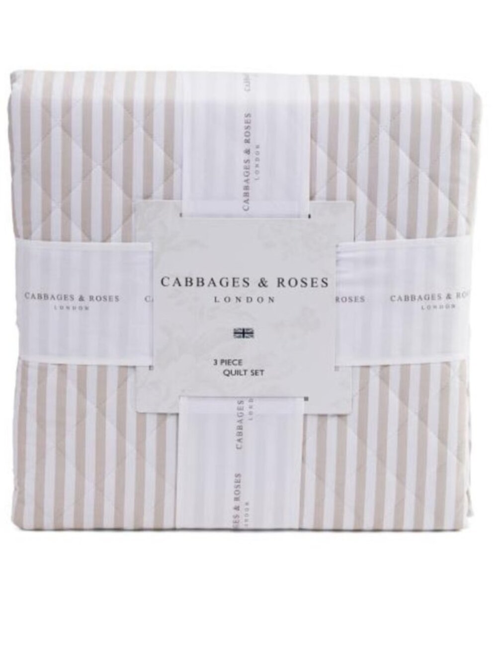 CABBAGES & ROSES Beige Stripe 3-Piece Quilt Set